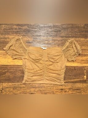 Chocolate Ruched Puff-Sleeve Crop Top